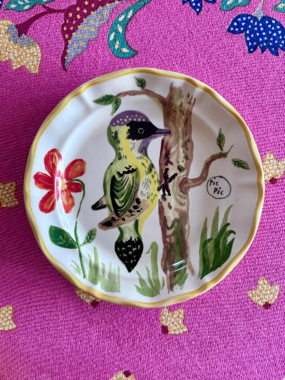 Nathalie Lete Woodpecker Plate Francophile Floral